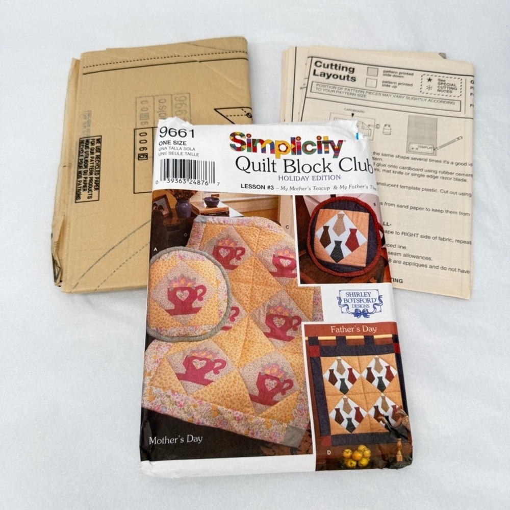 2001 Simplicity Sewing Pattern 9661 Quilt Block Club Mother & Father UNCUT VTG